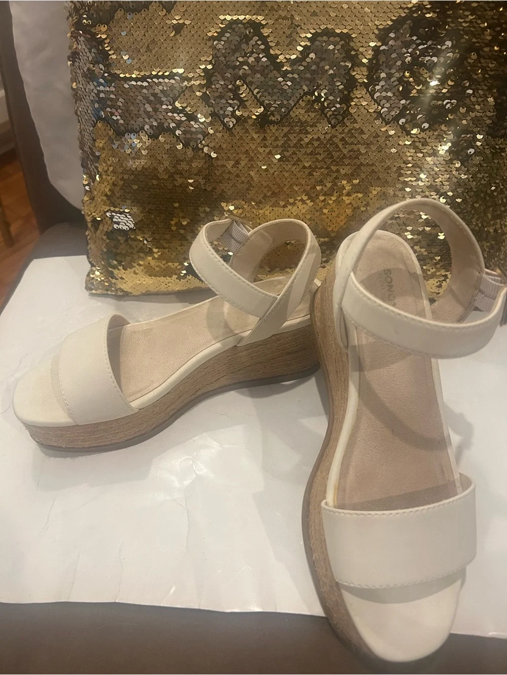 Women's White Platform Espadrille Sandals - Ankle Strap